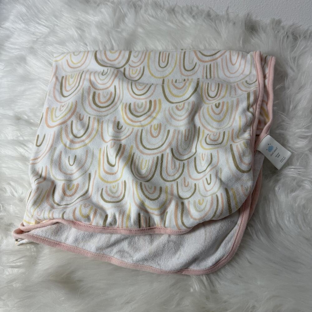 Cloud Island Hooded Baby Blanket Boho Rainbow Pink White 29”x29”